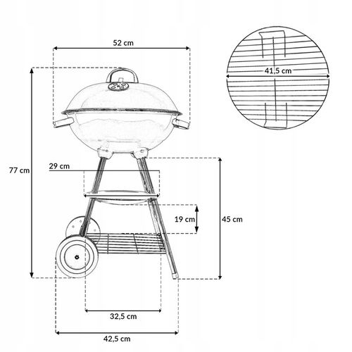 GRILL OGRODOWY WĘGLOWY OKRĄGŁY PRZENOŚNY POKRYWA RUSZT + 4 x MATA BBQ na Arena.pl