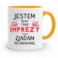 Dla Dja Muzyka Kubek Żółty Zjadam Na Śniadanie Z Nadrukiem Ze Zdjęciem
