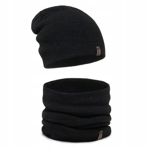 MODNY Męski gładki komplet Czapka z kominem zestaw na zimę i jesień wz9 M2 na Arena.pl