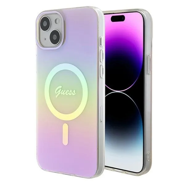 Etui Guess IML Iridescent MagSafe do iPhone 15 Plus - różowe zdjęcie 1