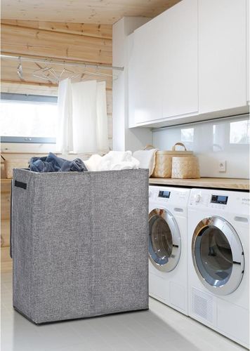 Kosz na Pranie 150L Podwójny Składany z Pokrywą Wyjmowane Torby Szary na Arena.pl