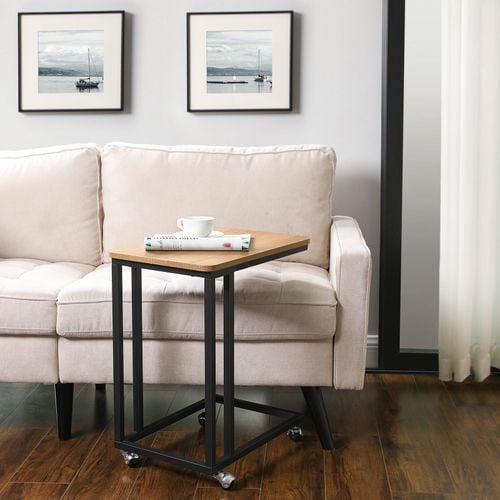 Stolik kawowy z kółkami 50x35 cm dąb sonoma czarne nogi loft na Arena.pl