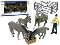 Zestaw Figurek Cztery Osiołki Rolnik Ogrodzenie Szary