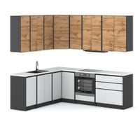 Kuchnia Bella Narożna Z Blatem Pojemna Piekarnik 4.4m Szary Wotan Biały Mat