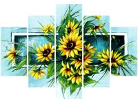 105CM 150CM ZEGAR 5 ELEM SŁONECZNIKI TURKUSIE DRUK OBRAZ