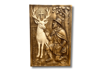 Obraz drewniany legenda Św. Hubert z białym jeleniem prezent myśliwy kolory