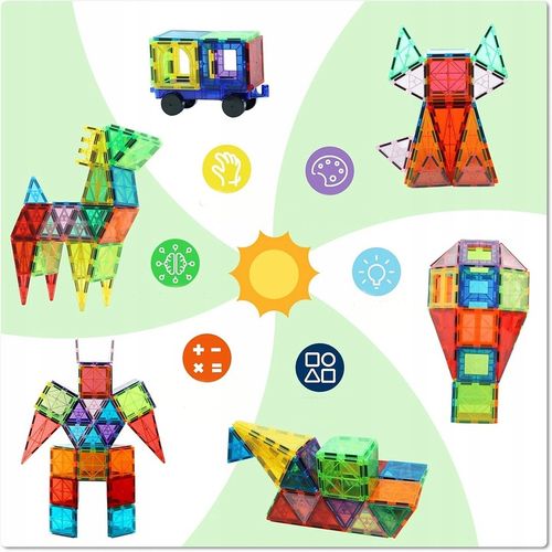 KLOCKI MAGNETYCZNE Duże 3D Magnetic Tiles Konstrukcyjne zestaw XXL 80 el na Arena.pl