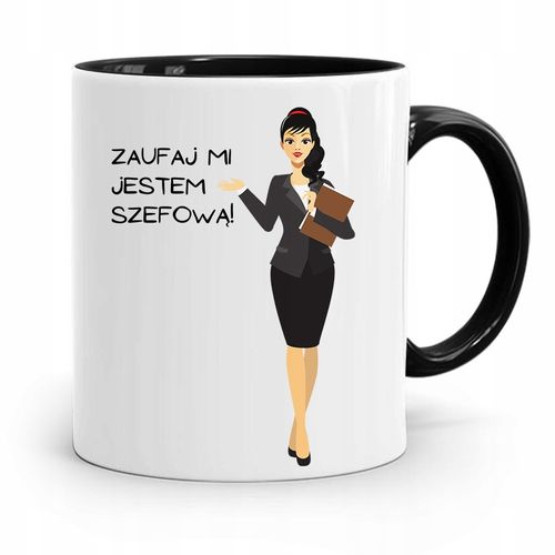 Kubek Czarny Prezent Zaufaj Mi Jestem Szefową Z Nadrukiem Ze Zdjęciem na Arena.pl