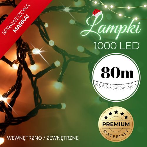 Lampki choinkowe 1000 Led biały ciepły 81,5 m oświetlenie świąteczne IP44 na Arena.pl