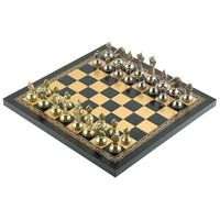 PL: Ekskluzywne Metalowe Szachy Rzymskie z Szachownicą z Eko-Skóry 26x26 cm