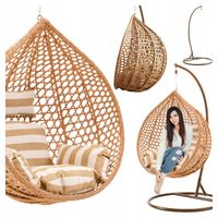 FOTEL WISZĄCY BUJANY OGRODOWY KOSZ JAJO KOKON PREMIUM BOHO + PODUSZKI