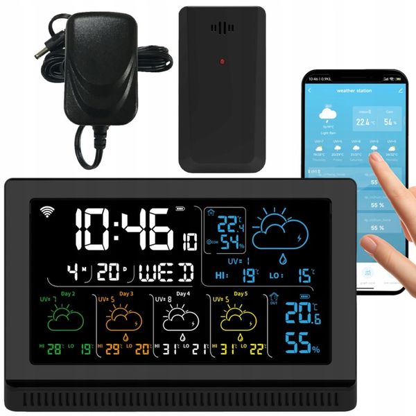 Stacja pogodowa pogody meteo TERMOMETR HIGROMETR WiFi TUYA BAROMETR ZEGAR zdjęcie 1
