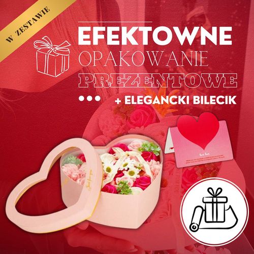 Mydlane róże 24 szt. flower box zestaw kwiatów w pudełku serce różowe na Arena.pl