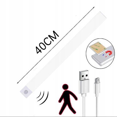LAMPKA LED Podszafkowa z CZUJKĄ RUCHU Ładowana USB 6500K 6W 40cm na Arena.pl
