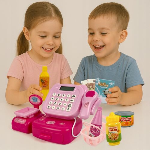 Interaktywna Kasa Fiskalna dla Dzieci Sklepowa Waga Skaner Koszyk Monety na Arena.pl