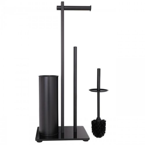 Wolnostojący czarny stojak na szczotkę WC z uchwytem na papier toaletowy na Arena.pl