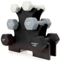 Hantle na stojaku zestaw 6 szt. obciążenia 1 kg, 2 kg, 3 kg do fitnessu, treningu domowego