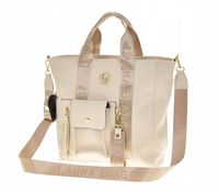 Laura Biaggi - torebka shopper kieszeń na telefon jasny beż groszek AB632