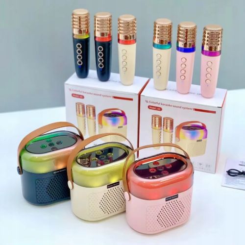 PRZENOŚNY BEZPRZEWODOWY ZESTAW KARAOKE GŁOŚNIK BLUETOOTH 2X MIKROFON RGB na Arena.pl