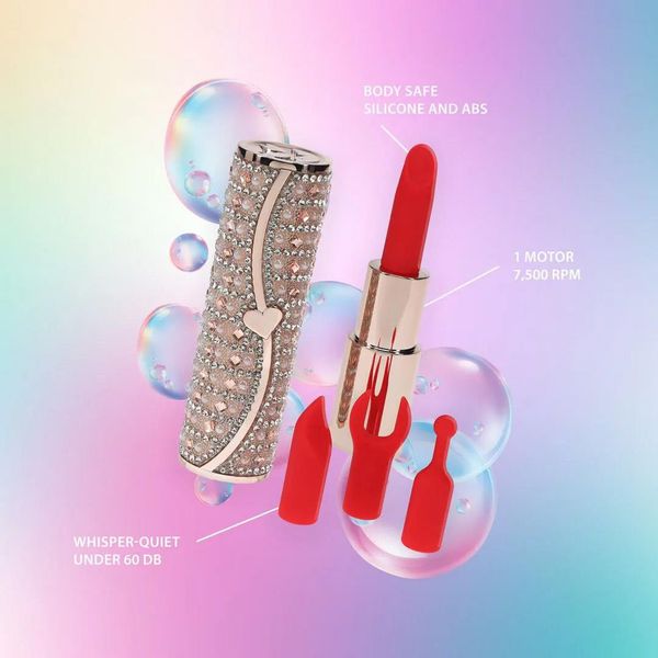 Tiffany - Lipstick Vibrator With 4 Attachments - Pink zdjęcie 7