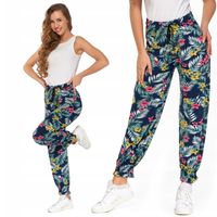 Spodnie Damskie Długie Luźne Nogawki Alladynki Lekkie w Rośliny MORAJ XXL