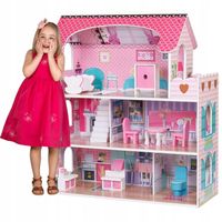 Drewniany domek dla lalek Barbi z meblami duży