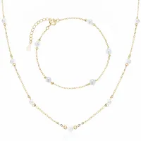 DELIKATNY POZŁACANY SREBRNY KOMPLET CHOKER JASNE KULKI PERŁY PEREŁKI