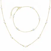 DELIKATNY POZŁACANY SREBRNY KOMPLET CHOKER JASNE KULKI PERŁY PEREŁKI