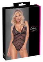 cottelli lingerie body czarny xl bez krocza z kwiatową koronką