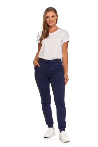 SPODNIE DRESOWE DAMSKIE BAWEŁNIANE JOGGERY BEZ WZORU MORAJ GRANATOWE S na Arena.pl