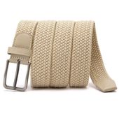 Elastyczny elegancki beżowy pasek pleciony parciany do spodni mocny