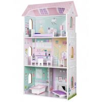 DOMEK DLA LALEK DREWNIANY Z MEBLAMI 3 PIĘTRA ECOTOYS