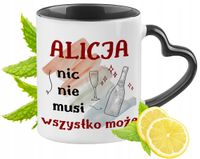 Dla Alicji Kubek Czarny Z Uszkiem W Kształcie Serca Na Prezent Z Nadrukiem