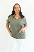 Oliwkowa Basicowa Koszulka w Szpic z Krótkim Rękawem UNI