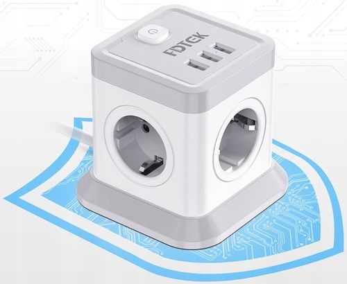 LISTWA ANTYPRZEPIĘCIOWA KOSTKA OCHRONNA 7w1 !! 4 GNIAZDKA + 3 USB JAKOŚĆ !! na Arena.pl