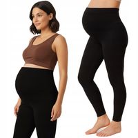 Legginsy damskie długie ciążowe wysoki stan bawełna wygodne czarne XL