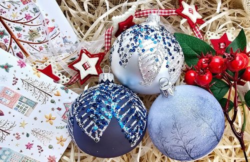 Bombki choinkowe szklane ręcznie malowane, 8cm, komplet 6 sztuk na Arena.pl