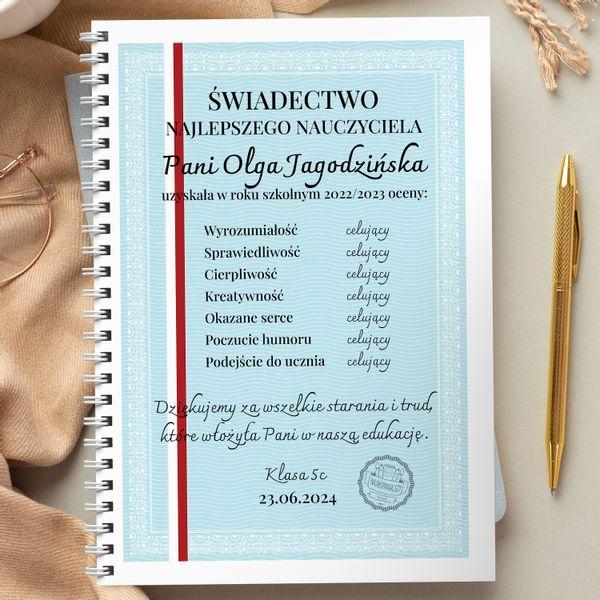 ŚWIADECTWO NOTES notatnik NOTES PREZENT dla NAUCZYCIELA zdjęcie 3