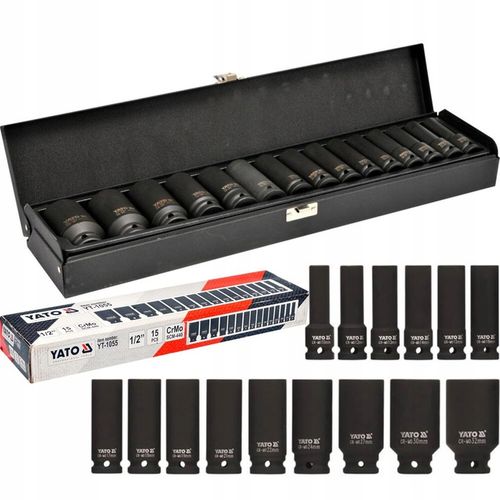 YATO ZESTAW KOMPLET NASADKI KLUCZE UDAROWE DŁUGIE 1/2 15 EL WALIZKA na Arena.pl