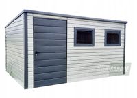 SCHOWEK - DOMEK OGRODOWY 3,5m x 3m spad tył - drzwi + 2x okno - biały + antracyt BOX50 3,5x3