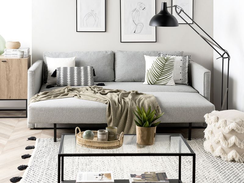 Sofa rozkładana jasnoszara EKSJO zdjęcie 3