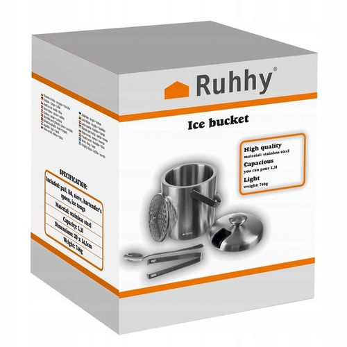 Wiaderko do Lodu Termiczny Pojemnik na Kostki Lód 1,3l + Szczypce Łyżeczka na Arena.pl