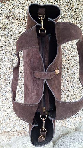 Torebka WłoskaZAMSZOAWA worek SKÓRA NATURALNA Vera Pelle CZEKOLADOWA na Arena.pl