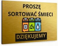 Tabliczka znak informacyjny 20x15 Złota SORTOWANIE ŚMIECI Aluminiowa