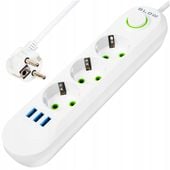 PRZEDŁUŻACZ WŁĄCZNIK 3x USB 3 GNIAZDA 2m UZIEMIENIE 3X1MM LISTWA