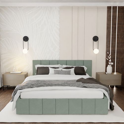 ŁÓŻKO TAPICEROWANE DO SYPIALNI 140x200 ŁÓŻKO PREMIUM Z POJEMNIKIEM MIĘTOWE na Arena.pl