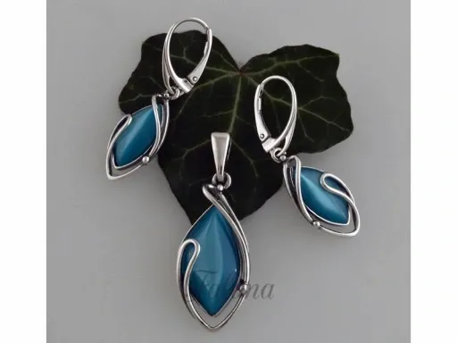 Komplet srebrny z Masą perłową turkusową z0735- 7,7g. zdjęcie 3