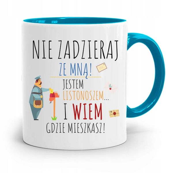 Kubek Błękitny Prezent Dla Listonosza Jestem Z Nadrukiem Ze Zdjęciem zdjęcie 1