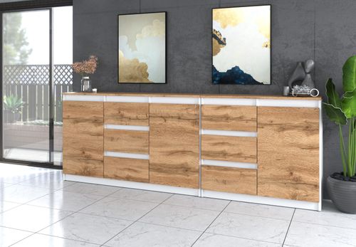 Komoda Nowoczesna Do Salonu Sypialni 200cm Z 6 Szufladami Biała Dąb Wotan na Arena.pl