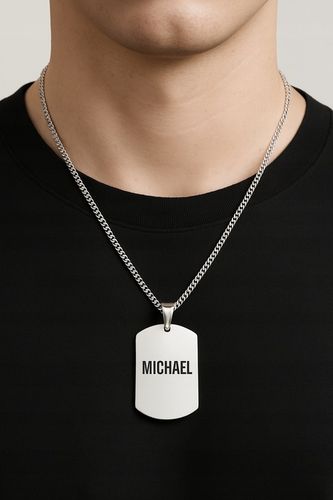 Srebrny łańcuszek męski nieśmiertelnik stal chirurgiczna 316L grawer na Arena.pl